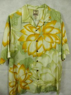Tommy Bahama Huge Golden Flowers Green Leaves Hawaiian Camp Shirt XL