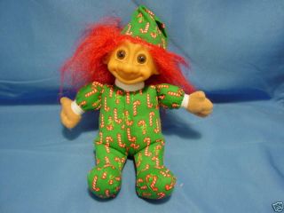 RUSS PLUSH TROLL DOLL IN GREEN OUTFIT W/ CANDY CANES