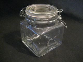 Vintage Square Hinged Lid Jar Rubber Seal Peach Apple Design NICE