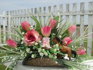 Party Birthday Horse Lovers Basket Silk Flower Arrangement Tulips