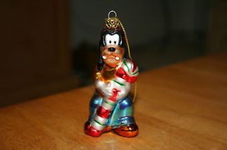 Disney Store Goofy with Candy Cane Blown Glass Christmas Ornament