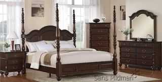 Savannah Tall Spindle Post King Size Classic 4 Poster Bed Espresso NEW