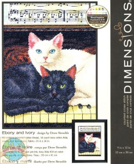 Cross Stitch Kit ~ Dimensions Ebony and Ivory Piano Kitty Cats #70