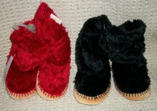 Capelli black red faux fur drawstring slipper bootie ankle shoes boots
