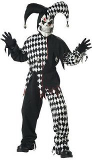 New Scary Bloody Evil Jester Clown Boys Children Costume (Black/White