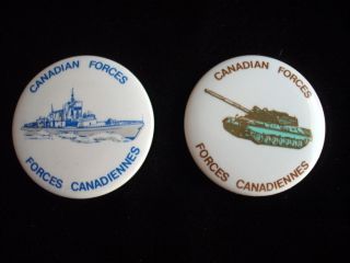 CANADIAN ARMED FORCES TANK WAR SHIP NAVY VINTAGE BUTTON PIN LOT OF 2
