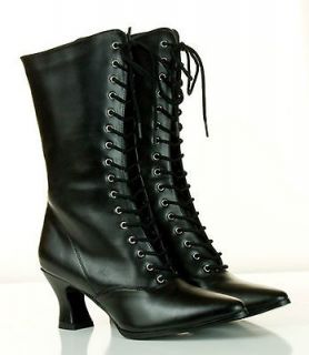 Mid Calf Lace Up Pointy Toe Boots Gothic Cyber Steampunk Retro Cosplay