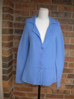 Women Cardigan Sweater Size M 100% Mercerized Cotton Top Petite Blue