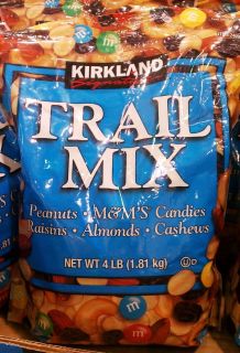 KIRKLAND TRAIL MIX PEANUTS RAISINS M&MS CHOCOLATE ALMONDS CASHEWS NUTS