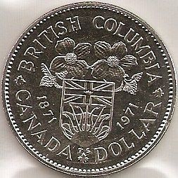 CANADA, 1971, B.C. 100TH ANNIV ~ ONE DOLLAR COIN IN FRESH CIRUCULATED