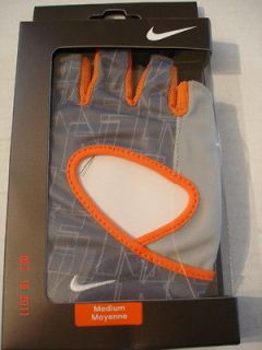 NIKE Womens Cardio Fitness Gloves Color Grey/Orange Size Medium New