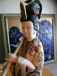 19 Tall Scrimshaw Faux Ivory Japanese Female Geisha Statue w