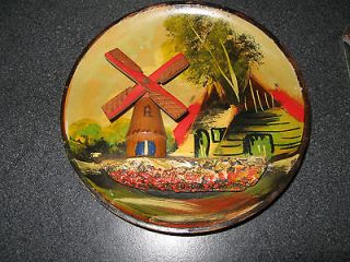 1940s HOLLAND WINDMILL VILLAGE WOODEN WALL HANGING PLATE PLAQUE