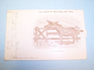 JJ682 Rare Mechanical Postcard Donkey Horse Pull Tail and I Talk