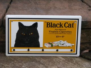 1970s Carreras BLACK CAT Cigarettes HEAVY ENAMEL Sign / Key Rack by