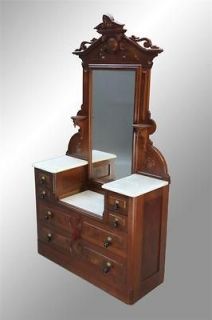 15936 Antique Victorian Marble Top Drop Center Dresser