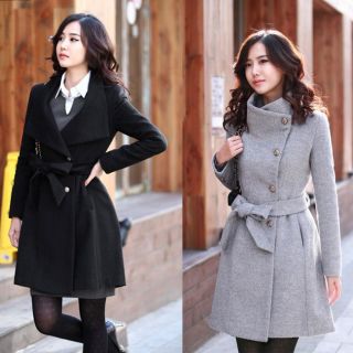 2012 Winter Womens Fashion Wool Cashmere Noble Long Trench Coat