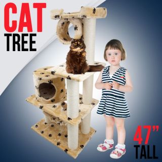New Cat Tree 47 Level Condo Furniture Scratching Post Pet House Beige