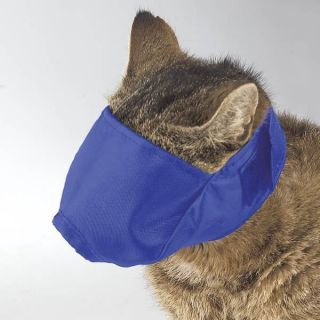 Cat Muzzle Full Face Grooming Calming Mask Adjustable Nylon Blue All