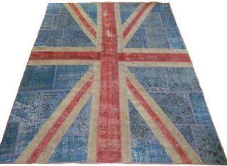 the UK Flag PATCHWORK RUG Made from Over dyed Vintage Turkish Carpets