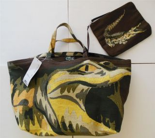 LACOSTE NWT $162 BIG CROC Large Tote Bag Shopper Handbag Cotton Linen