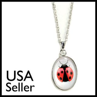 LADYBUG NECKLACE Jewelry Chain Pendant Clasp NEW Cabochon Red Lady