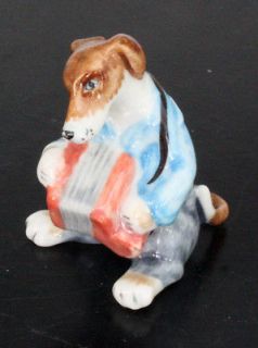 Figurine Animal Ceramic Statue Grayhound Dog Playing Accordian