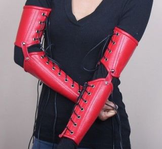 Halloween Costume! Leather Arm Gauntlets Goth EMO Punk SCA Red