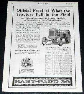 1919 OLD PRINT AD, HART PARR 30 TRACTOR OFFICIAL PROOF