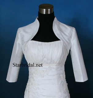 Sleeve White Taffeta Wedding Bridal Bolero Jacket Shrug S, M, L #