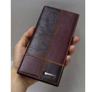 New Mens Vintage Leather Business Checkbook Mens Long Wallet Purse