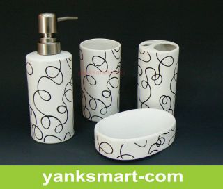 Circle Line 4 Pieces Ceramic Bathroom Accessories Set Vanity Dispenser
