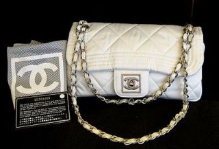 AUTHENTIC COCO CHANEL WHITE QUILTED SATIN HANDBAG CIRCA 05 06