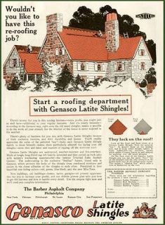 1927 BARBER ASPHALT CO AD FOR GENASCO LATITE SHINGLES