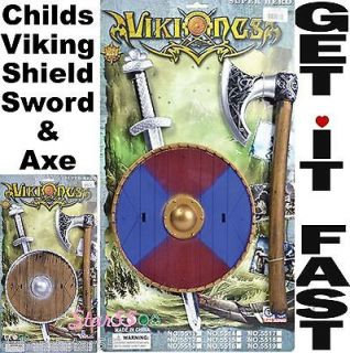 Childs Boys Girls Viking Saxons Sword Shield Axe Weapons Fancy Dress
