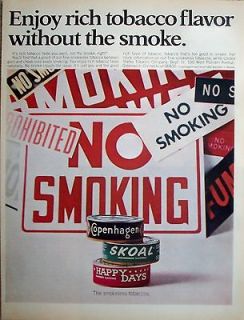 Copenhagen Skoal Happy Days Tobacco No Smoking Prohibited Signs ad