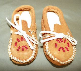 Cherokee Indian Crafts BABY MOCCASINS,Gold Brown Soft Shoes,Newborn 3