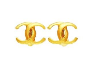 Chanel earrings double C gold CC logo Authentic Vintage Chanel COCO #