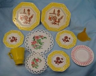 Childs Tea Set Mix & Match 10 Plastic Dishes Vintage Various Patterns