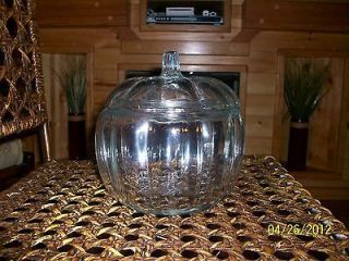 Newly listed Clear Glass Pumpkin Candy / Cookie Jar With Stem Lid EUC