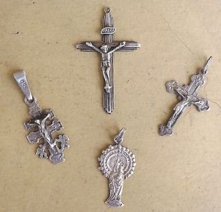 Antique Lot 4 Crucifixes / Crosses and medal Sterling Silver 925 old