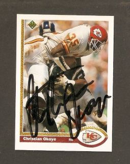 1991 Upper Deck #176 Christian Okoye Auto Autograph COA Kansas City