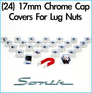 24) Chrome Cap Covers for Wheel Lug Nut Bolt 17mm Hex