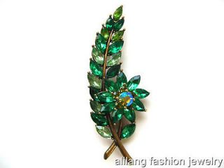 Crystal Rhinestone Holiday Christmas Holly Leaf Tree Pin Brooch