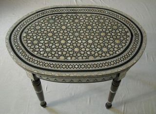 Egyptian Mother of Pearl Mosaic Wood Oval Coffee Table