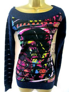 Desigual US XL 12 Jers Paradise Long Sleeve Slash Neck Long Sweater
