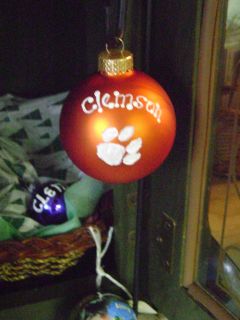 HANDPAINTED CHRISTMAS ORNAMENT CLEMSON TIGERS ORANGE BALL WITH WHITE