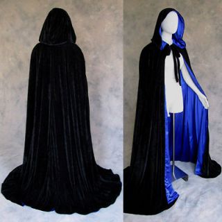 Lined Black Blue Velvet Cloak Cape Wedding Wicca SCA