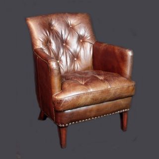 28 Wide club arm chair vintage brown Italian leather comfort cool
