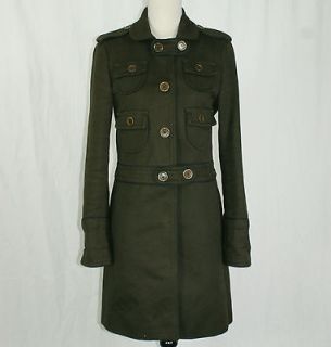 Dark Olive Green Cotton Twill Military Long Coat Jacket Size Medium